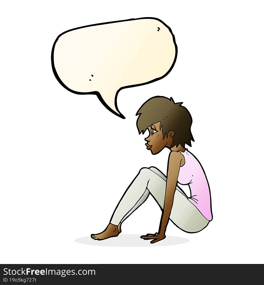 Cartoon Woman Sitting With Speech Bubble