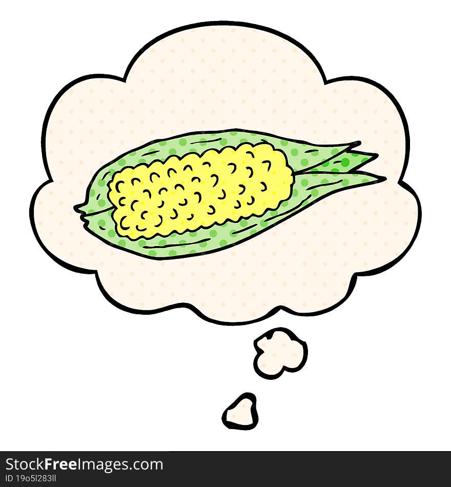 cartoon corn with thought bubble in comic book style