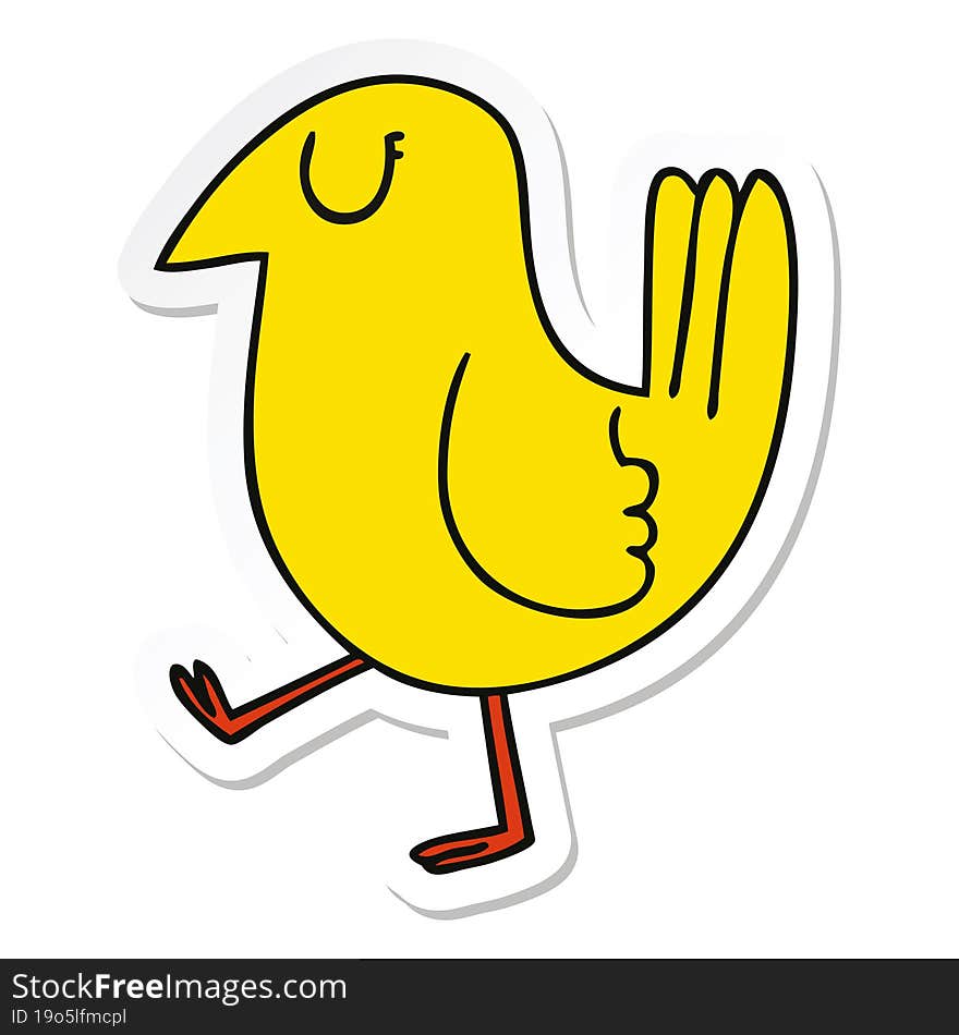 Sticker Of A Quirky Hand Drawn Cartoon Yellow Bird