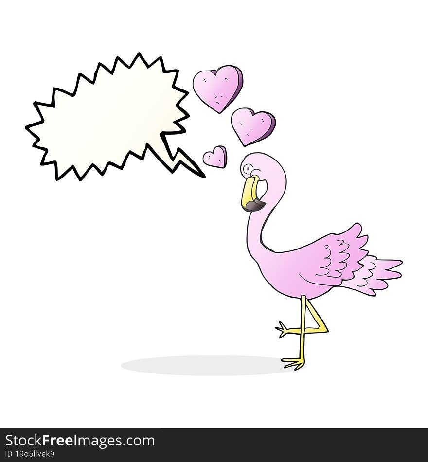 freehand drawn speech bubble cartoon flamingo in love