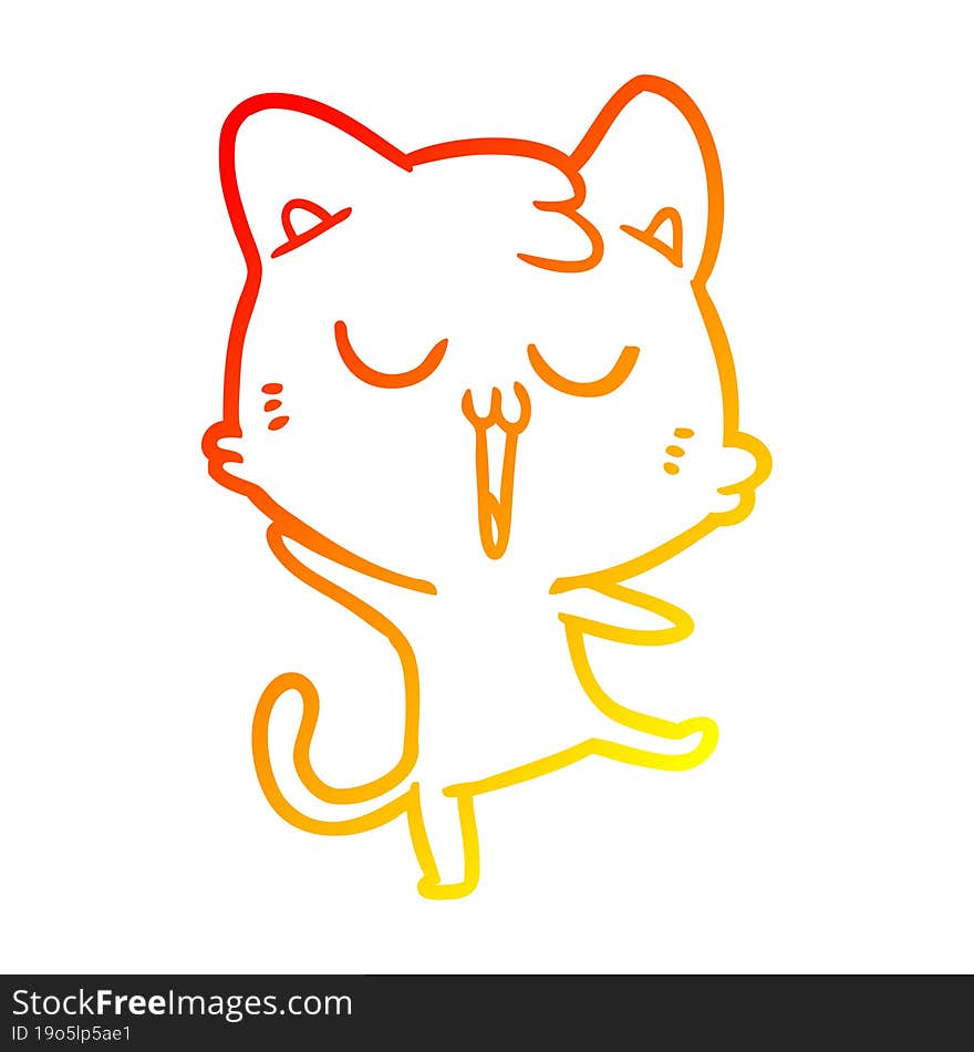 warm gradient line drawing cartoon cat singing