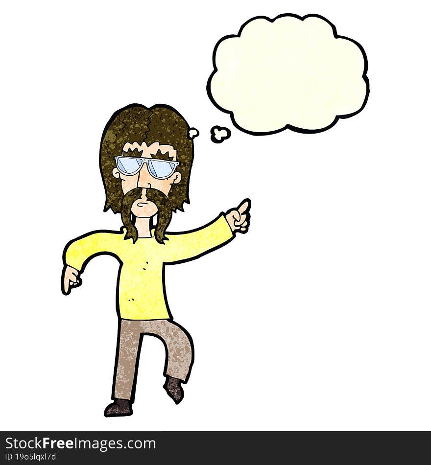 Cartoon Hippie Man Wearing Glasses With Thought Bubble