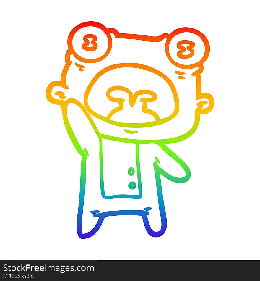 rainbow gradient line drawing cartoon weird alien waving