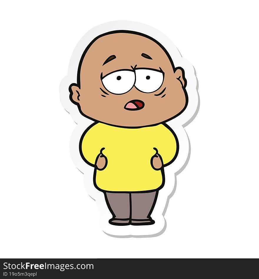 sticker of a cartoon tired bald man