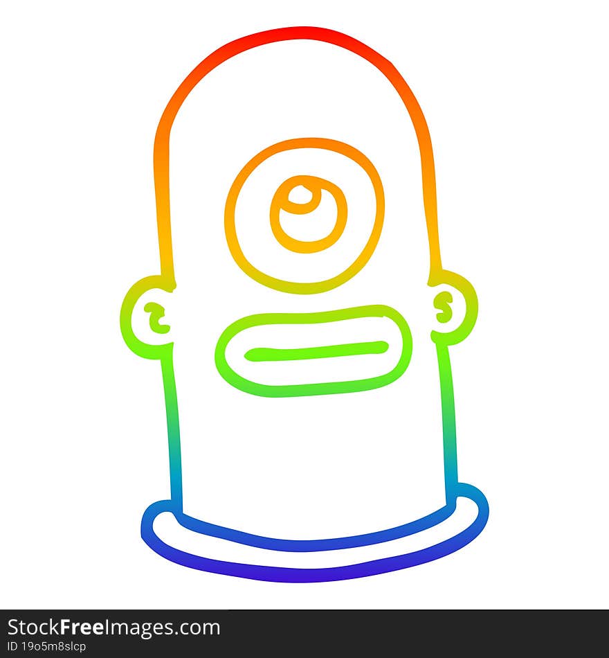 rainbow gradient line drawing of a cartoon cyclops face