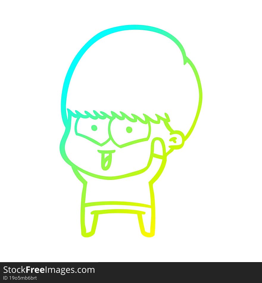 Cold Gradient Line Drawing Cartoon Happy Boy