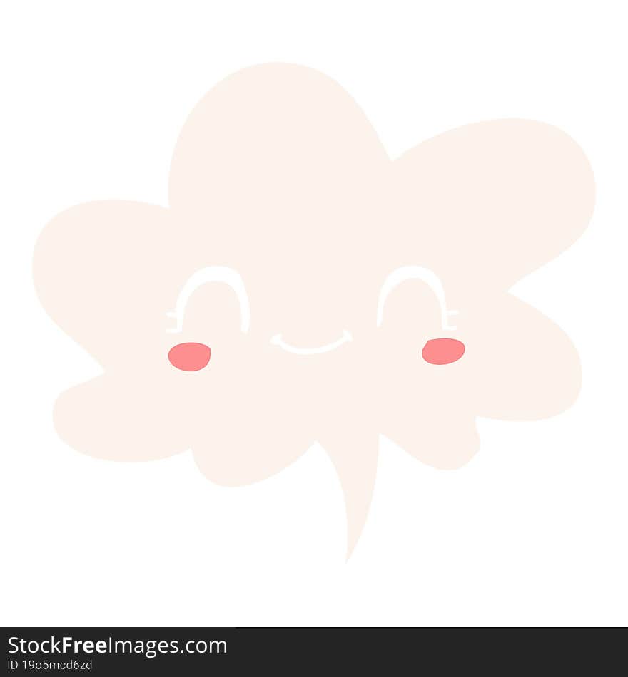 cute cartoon face with speech bubble in retro style