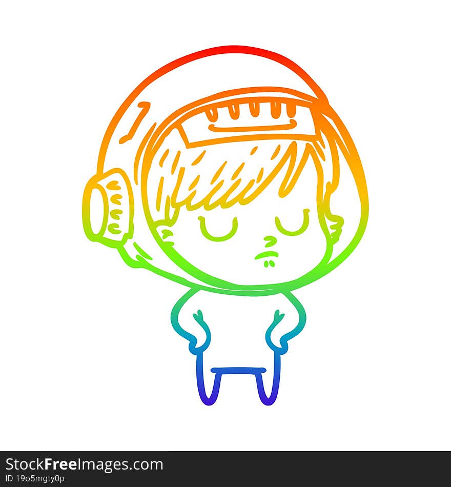 rainbow gradient line drawing of a cartoon astronaut woman