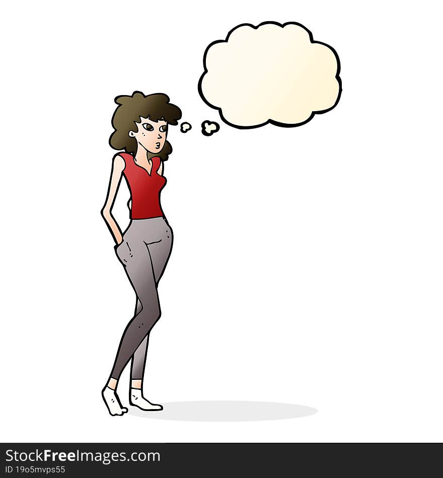 cartoon pretty woman  with thought bubble