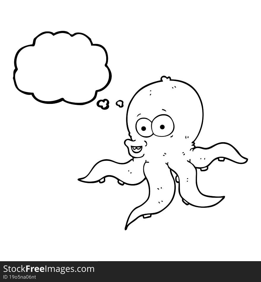 freehand drawn thought bubble cartoon octopus