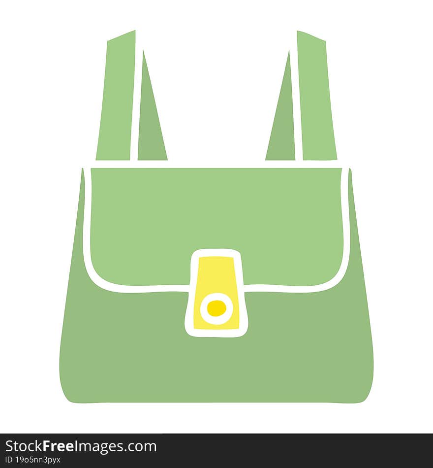 flat color retro cartoon green bag