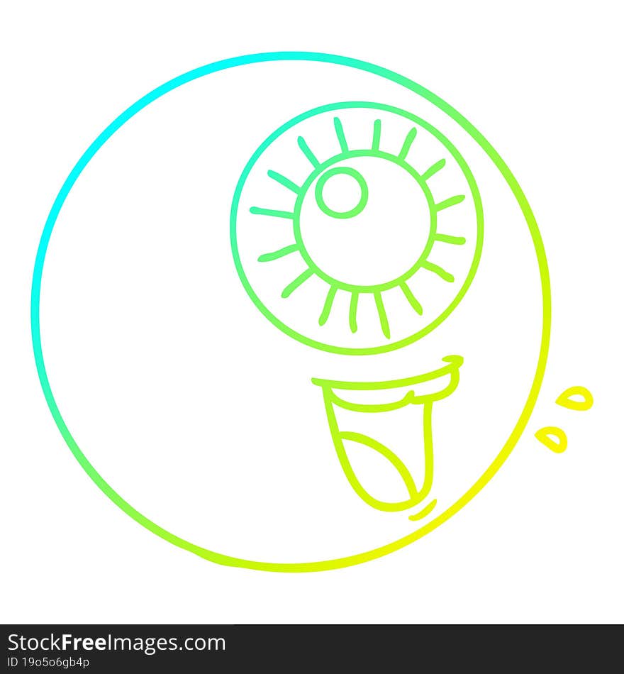 cold gradient line drawing of a cartoon eyeball laughing