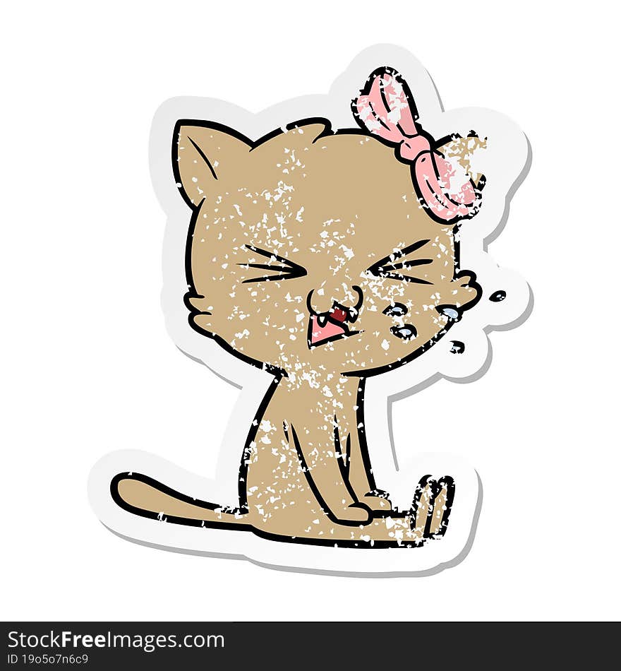 distressed sticker of a cartoon cat