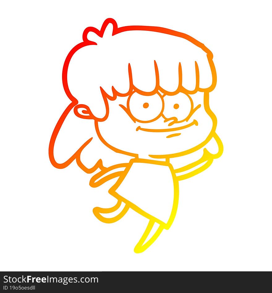 warm gradient line drawing of a cartoon girl smiling