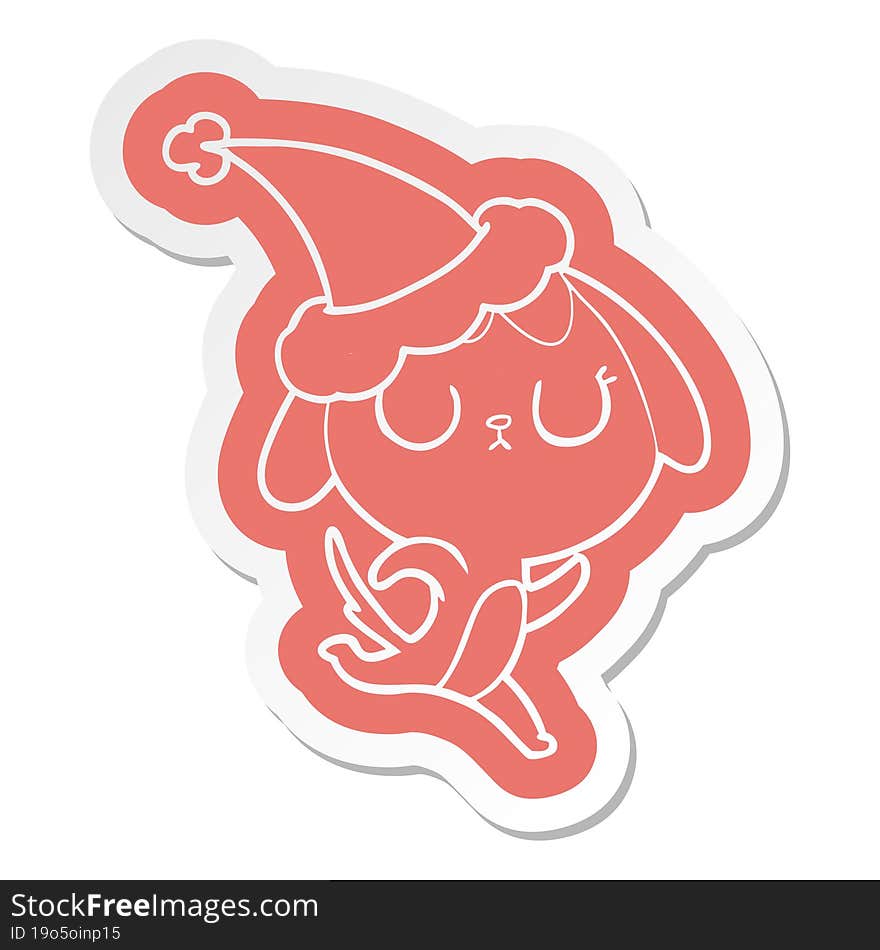 Cute Cartoon  Sticker Of A Dog Wearing Santa Hat