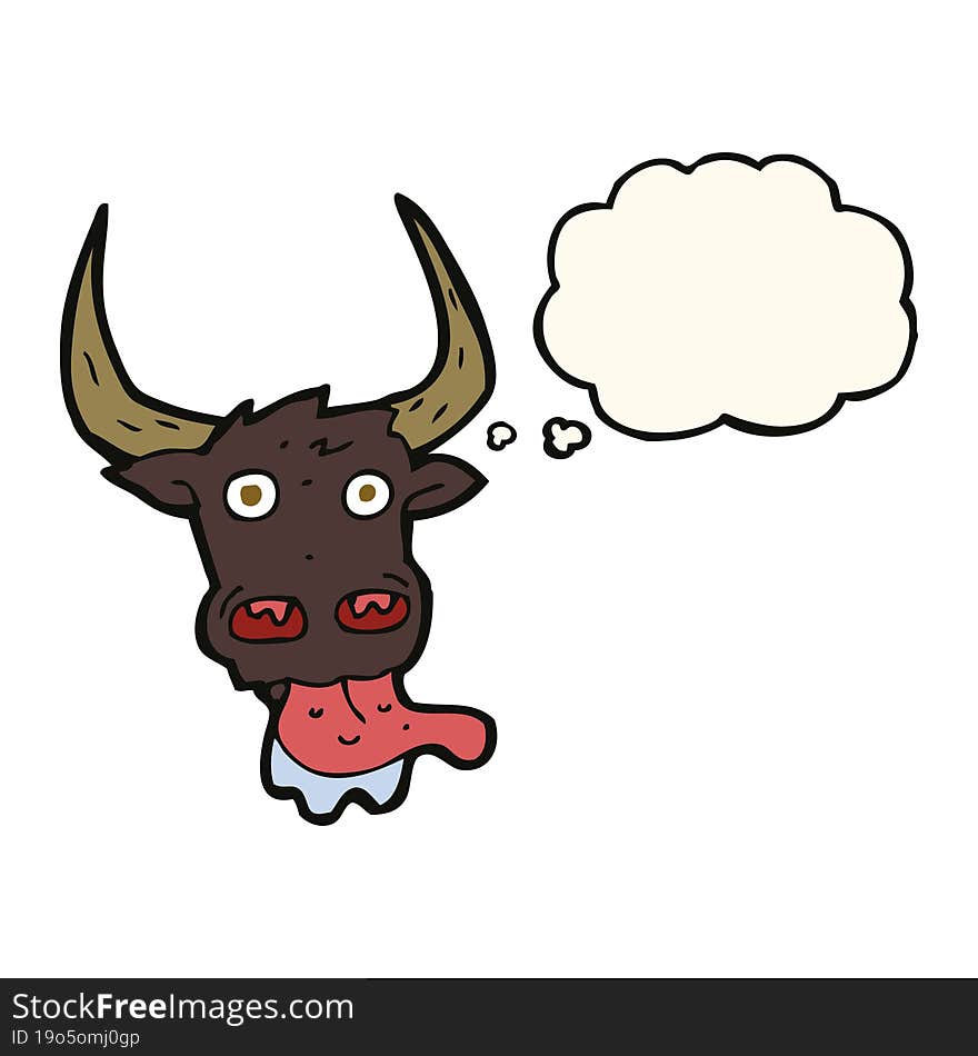 cartoon cow face with thought bubble