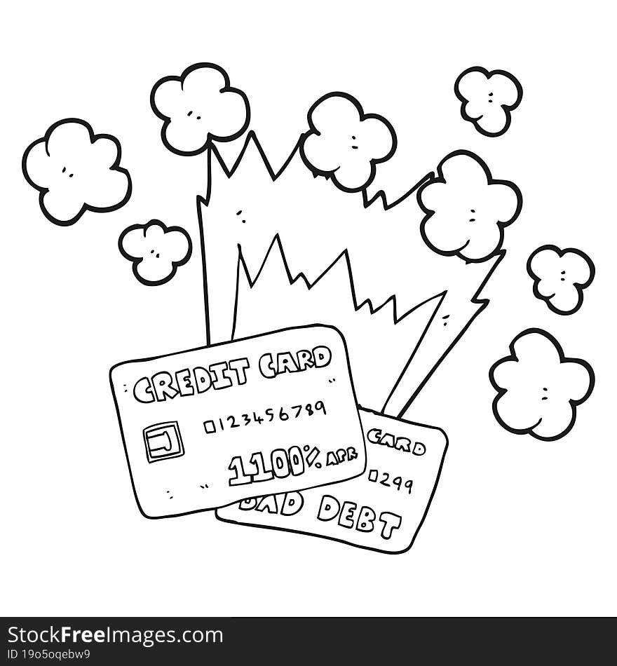 black and white cartoon credit card debt