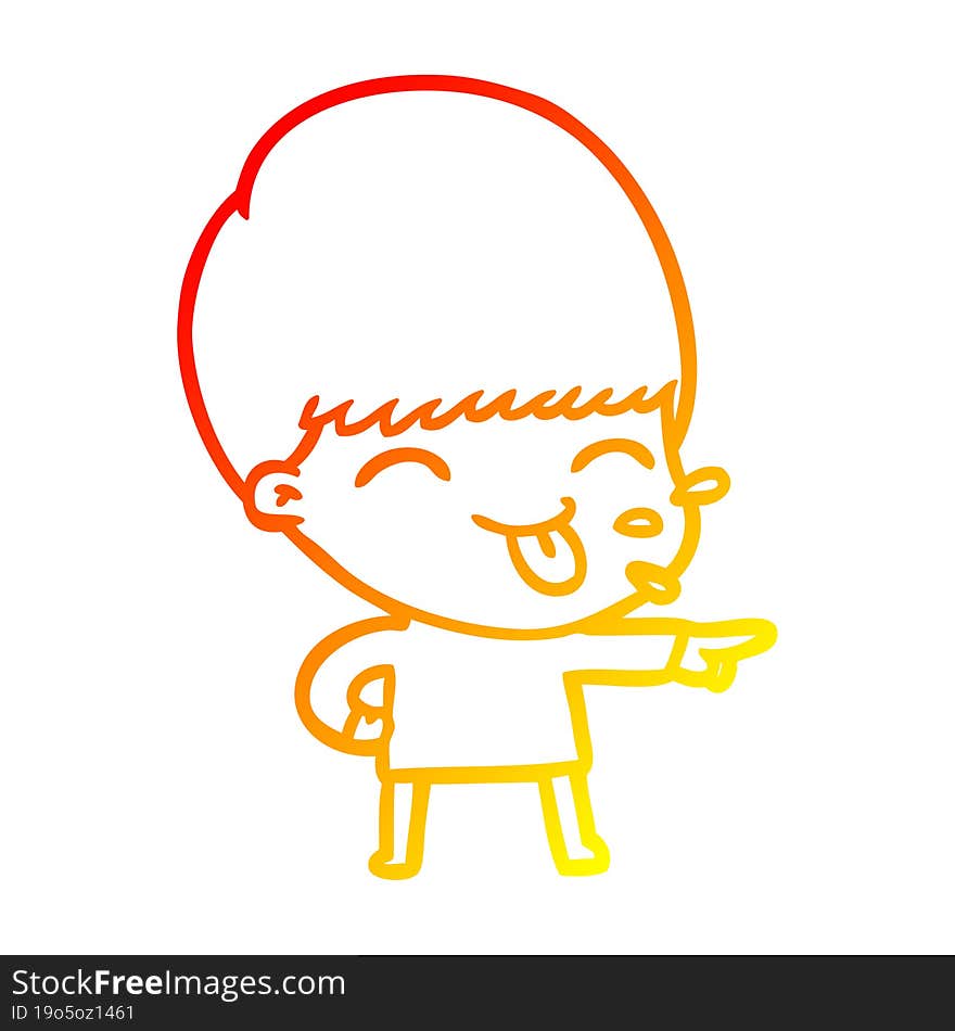 Warm Gradient Line Drawing Cartoon Boy Sticking Out Tongue