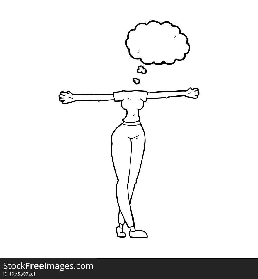 thought bubble cartoon female body with wide arms