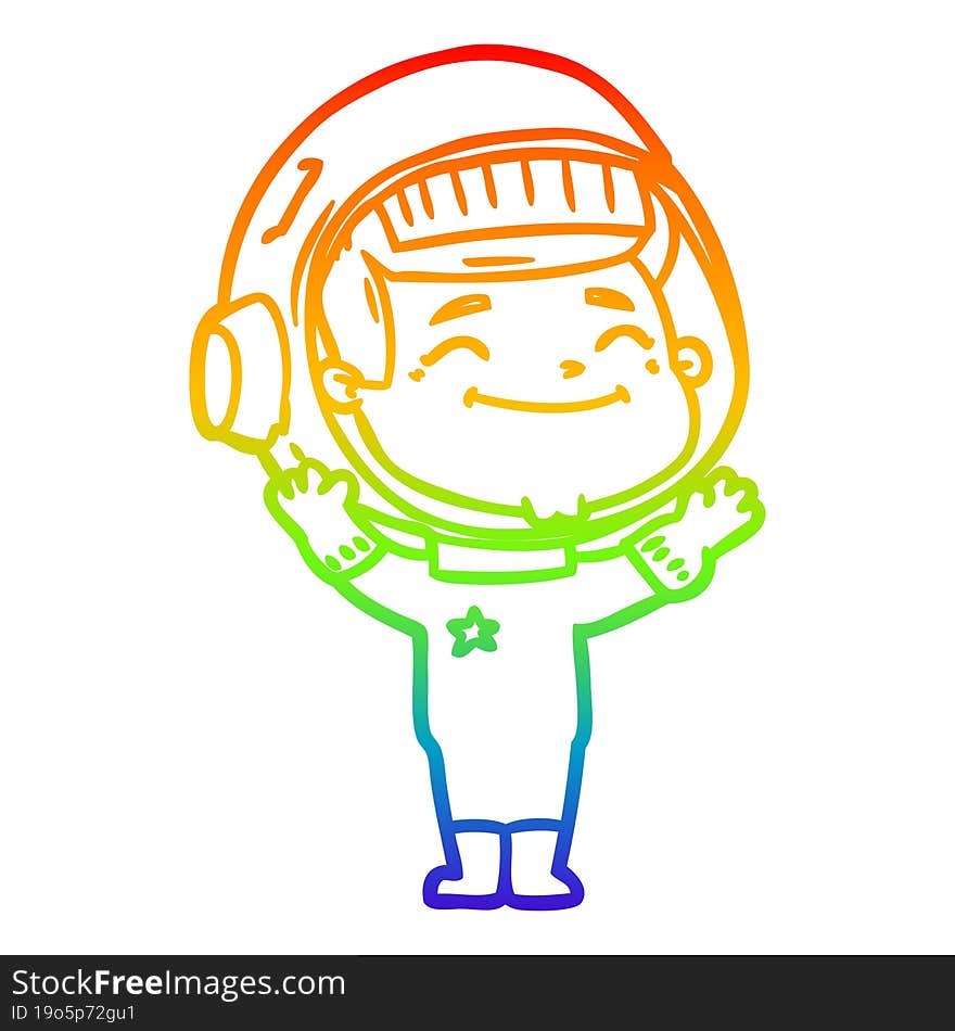 rainbow gradient line drawing of a happy cartoon astronaut