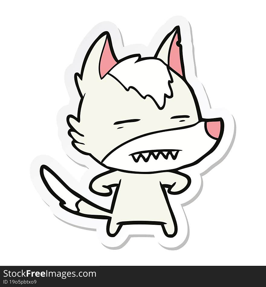 sticker of a cartoon wolf showing teeth