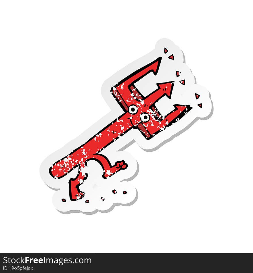 retro distressed sticker of a cartoon devil fork