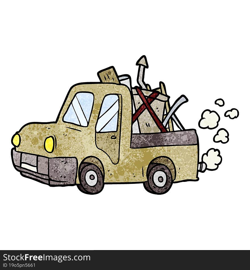 cartoon old truck full of junk. cartoon old truck full of junk