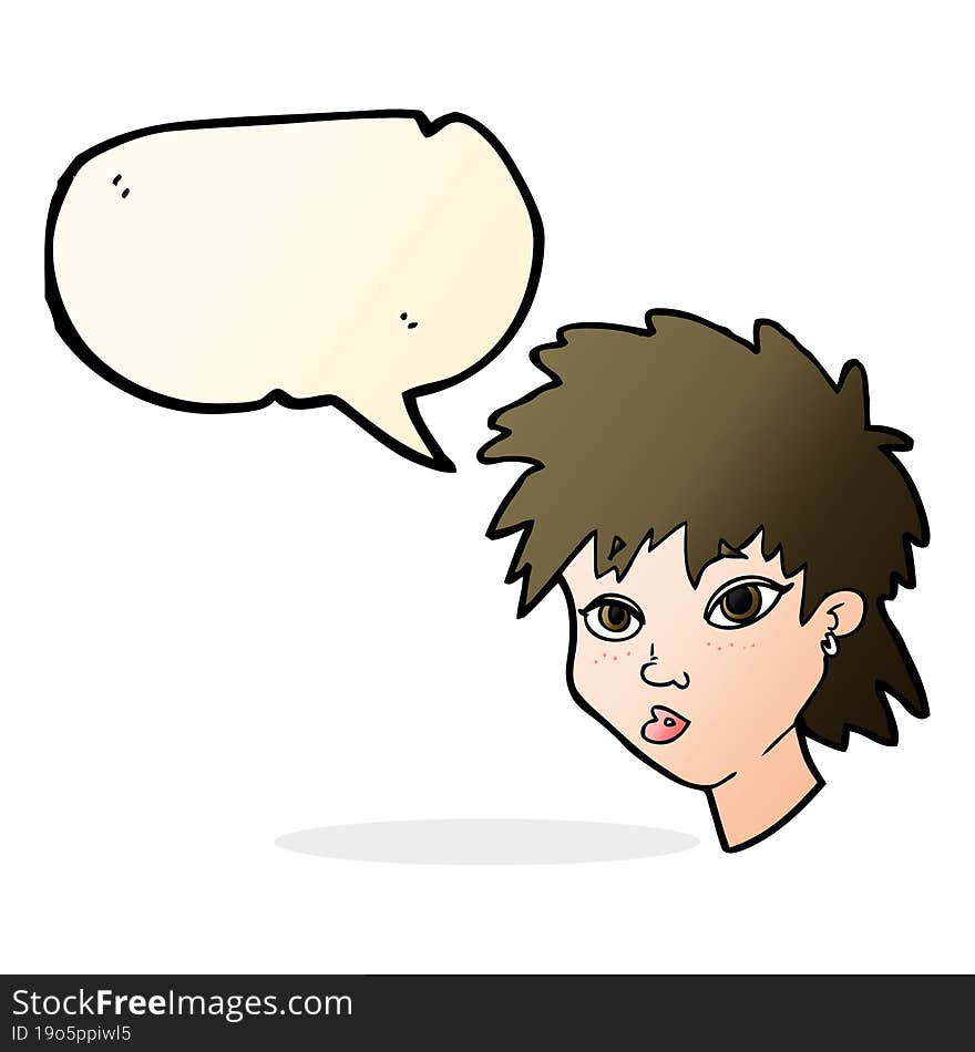 cartoon curious girl with speech bubble