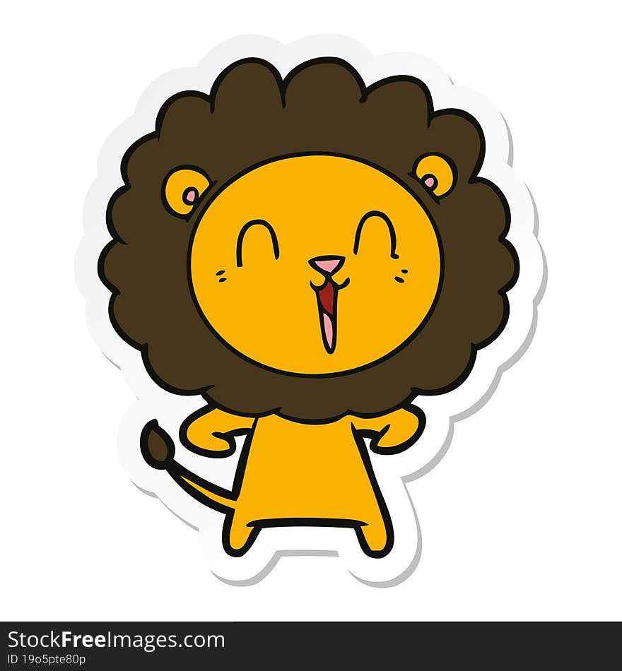 Sticker Of A Laughing Lion Cartoon