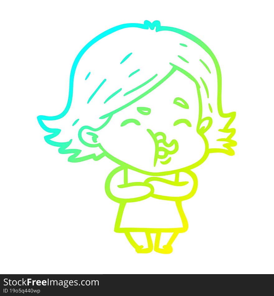 Cold Gradient Line Drawing Cartoon Girl Pulling Face