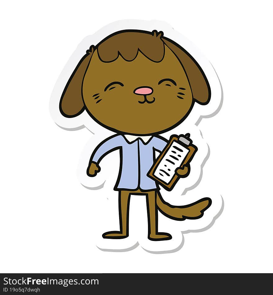 sticker of a happy cartoon office worker dog