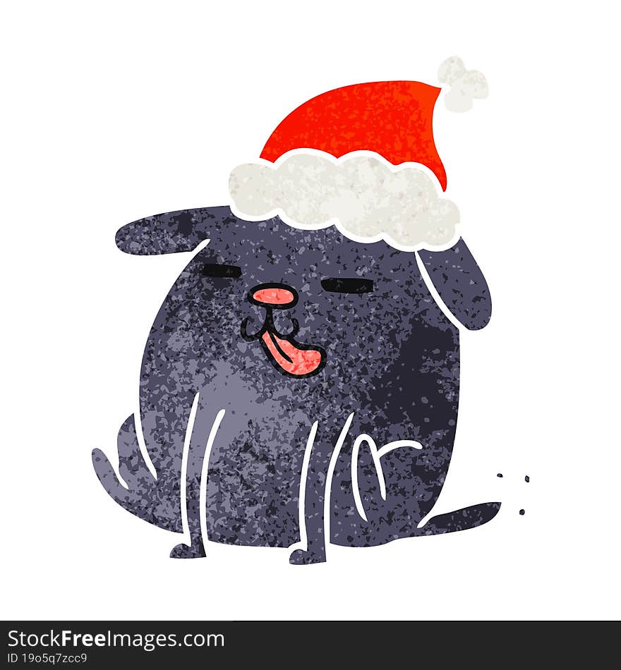 hand drawn christmas retro cartoon of kawaii dog