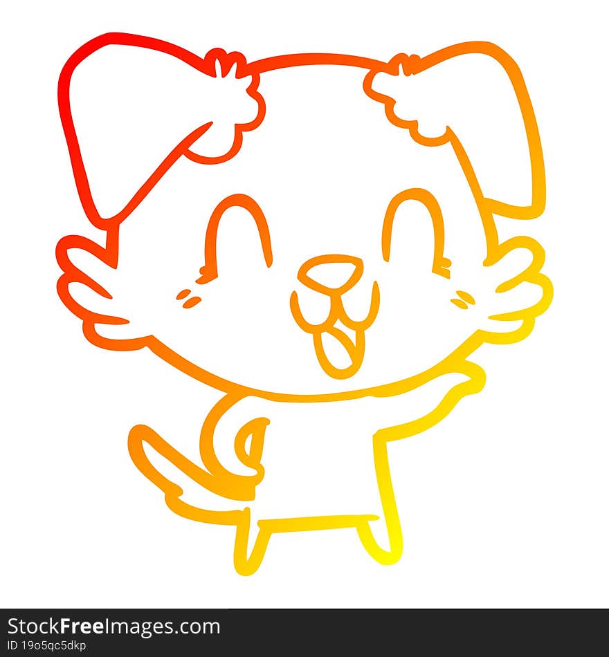 warm gradient line drawing of a laughing cartoon dog