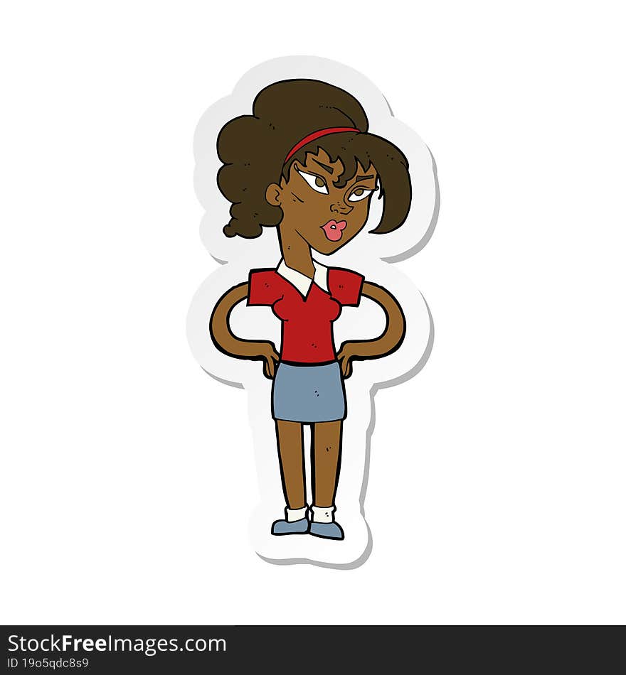 Sticker Of A Cartoon Woman With Hands On Hips