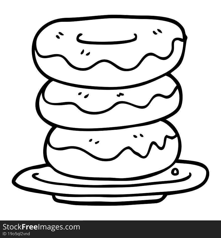 line drawing cartoon plate of donuts