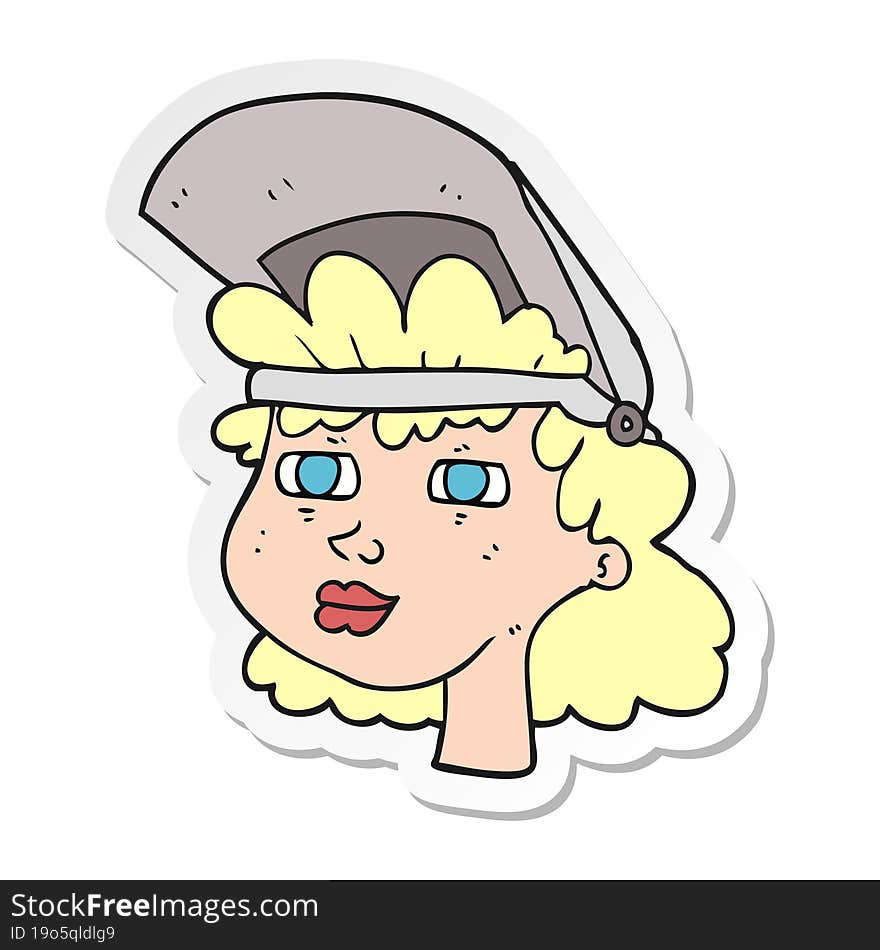 sticker of a cartoon woman with welding mask