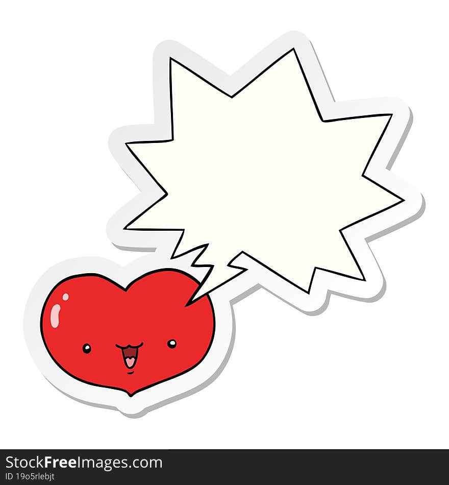 cartoon love heart character with speech bubble sticker