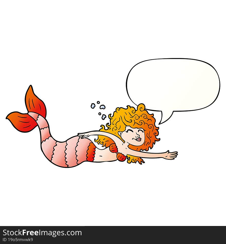 cartoon mermaid with speech bubble in smooth gradient style