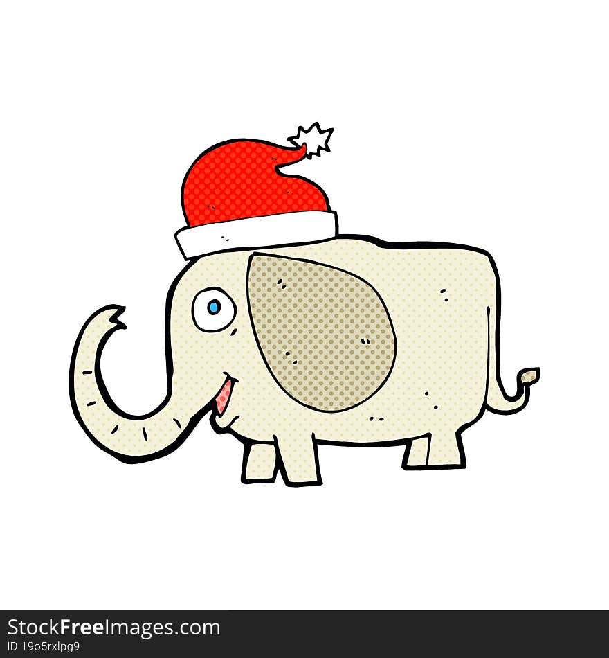 cartoon elephant wearing a christmas hat. cartoon elephant wearing a christmas hat