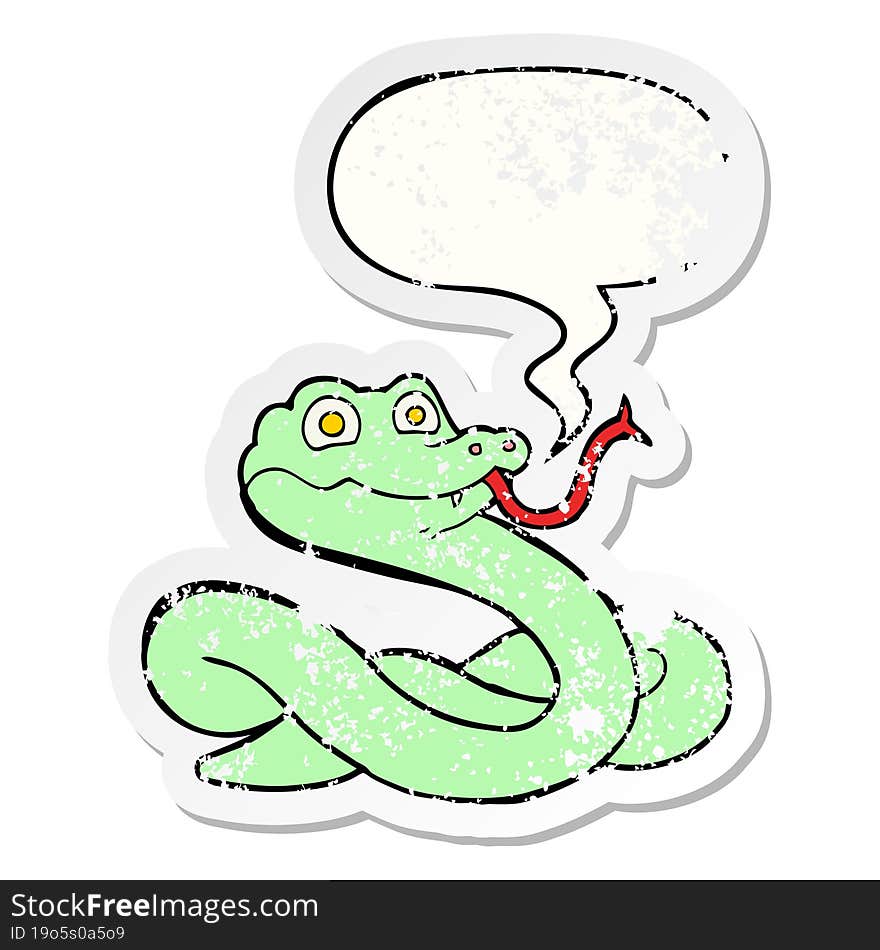 cartoon snake and speech bubble distressed sticker