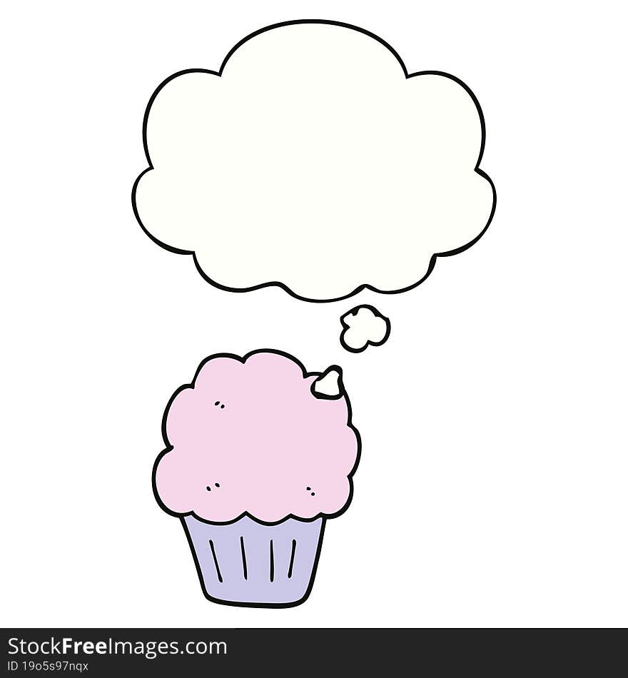 cartoon cupcake with thought bubble. cartoon cupcake with thought bubble