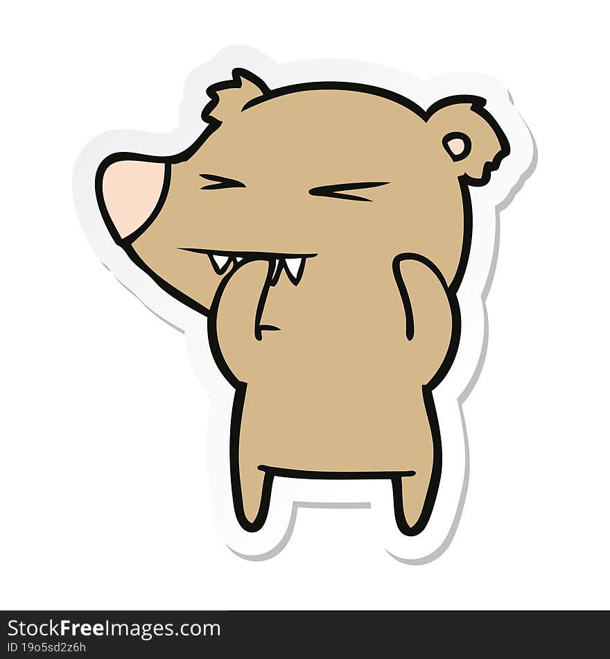 sticker of a angry bear cartoon