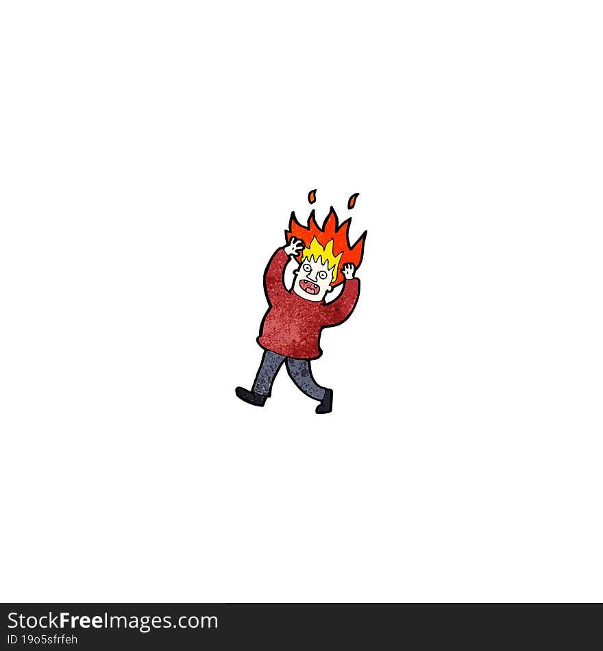 Cartoon Man With Hair On Fire