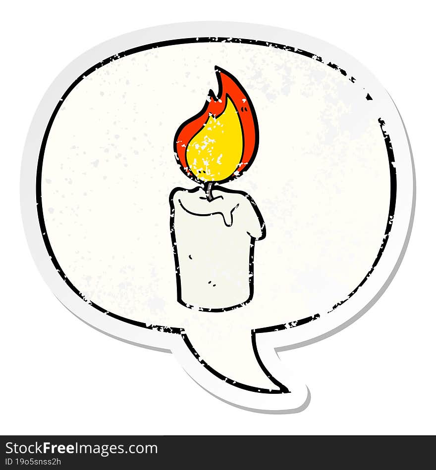 cartoon candle and speech bubble distressed sticker