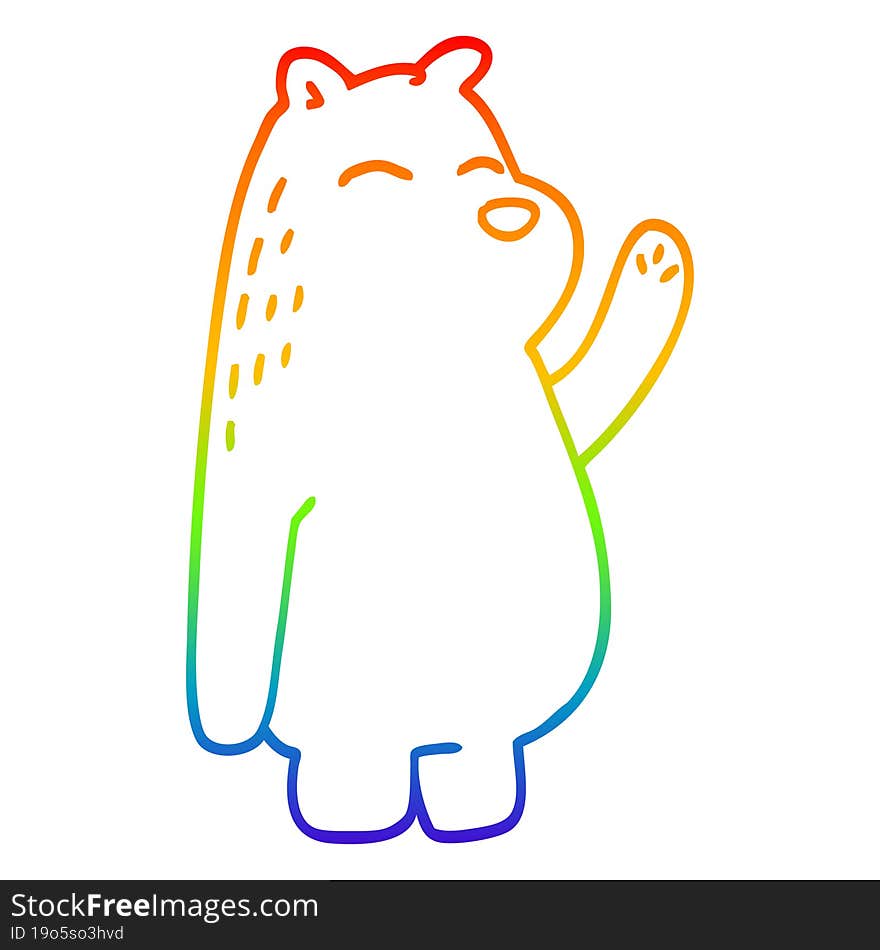 rainbow gradient line drawing cartoon polar bear waving