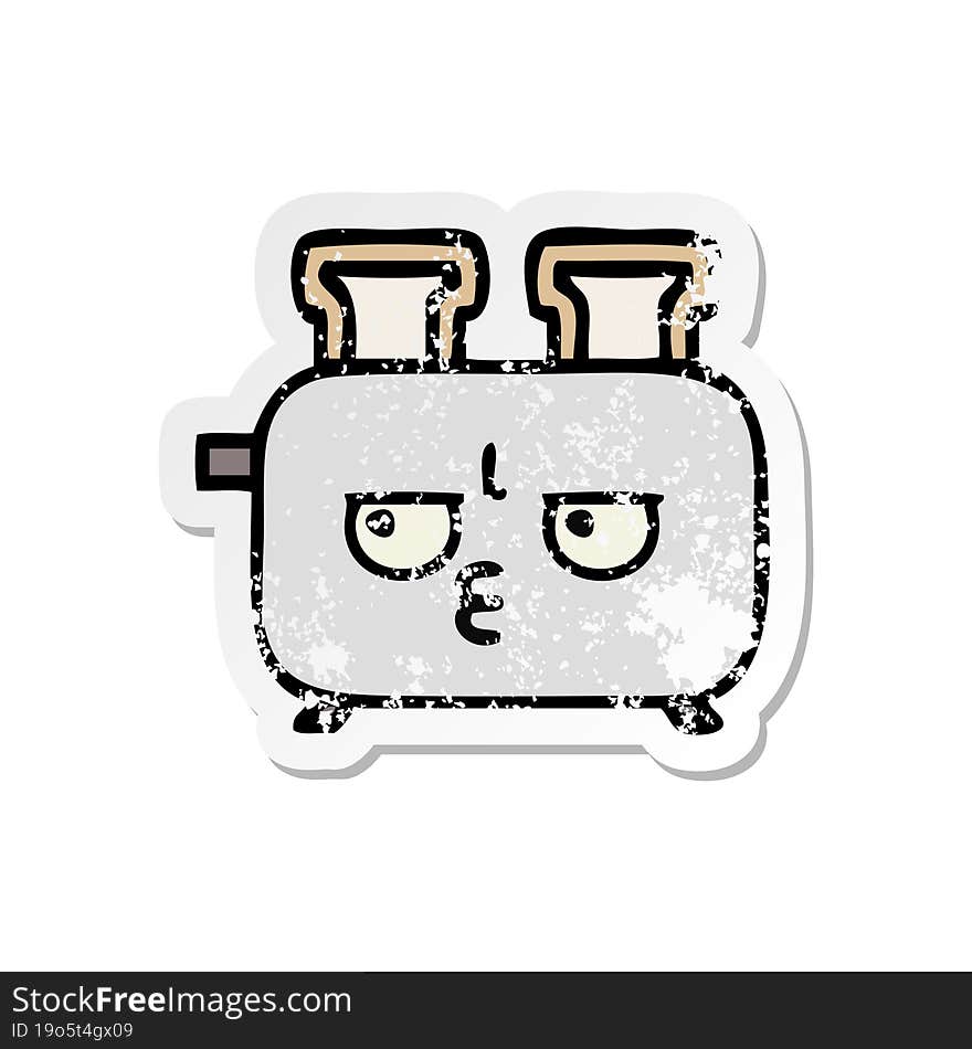 distressed sticker of a cute cartoon of a toaster