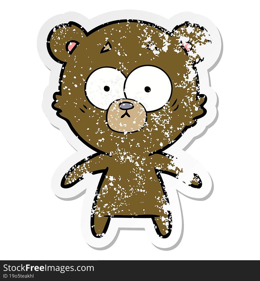 distressed sticker of a worried bear cartoon