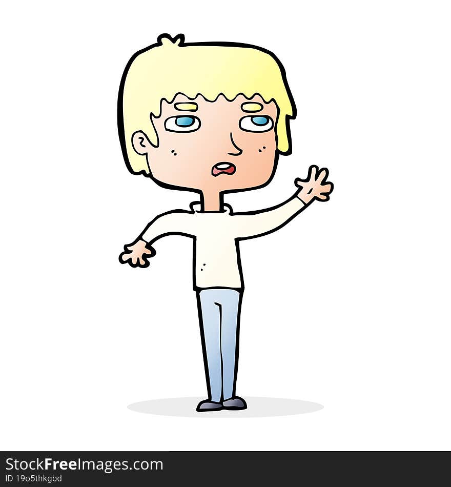 cartoon unhappy boy waving