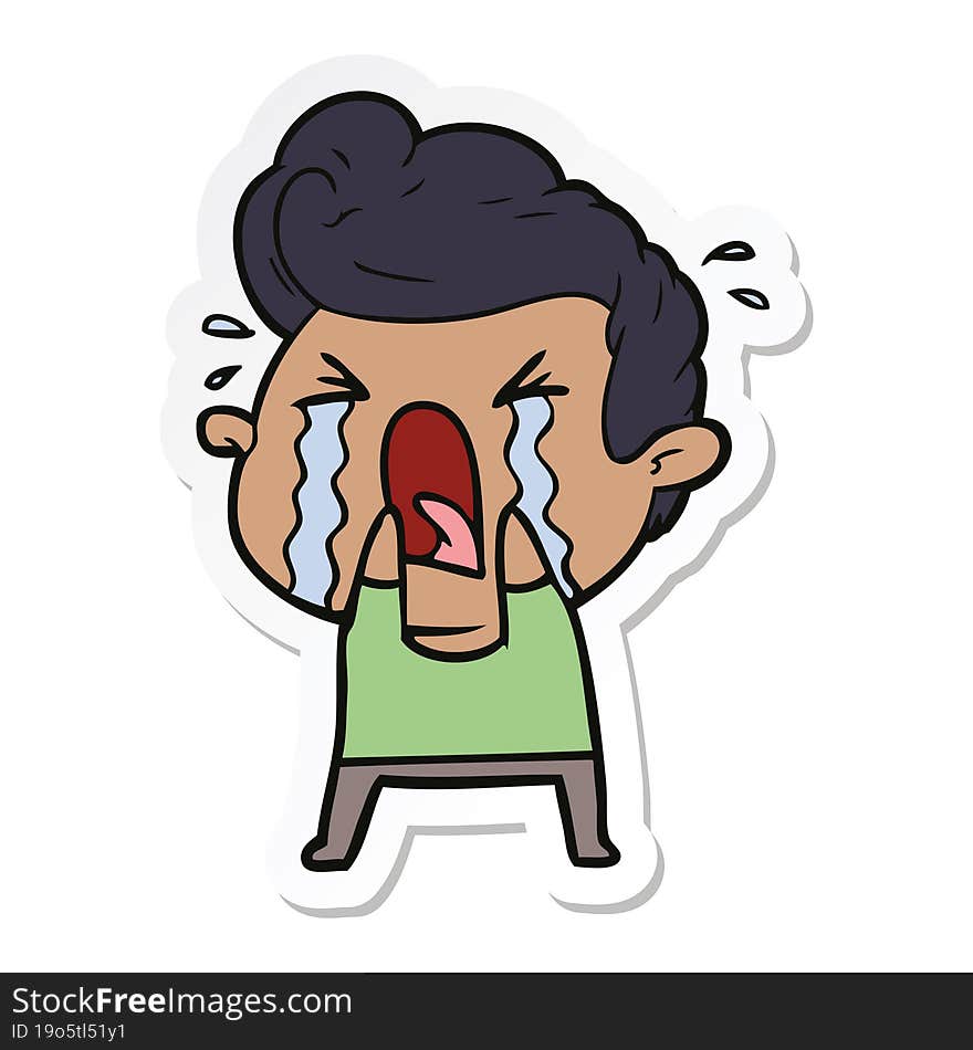 sticker of a cartoon crying man