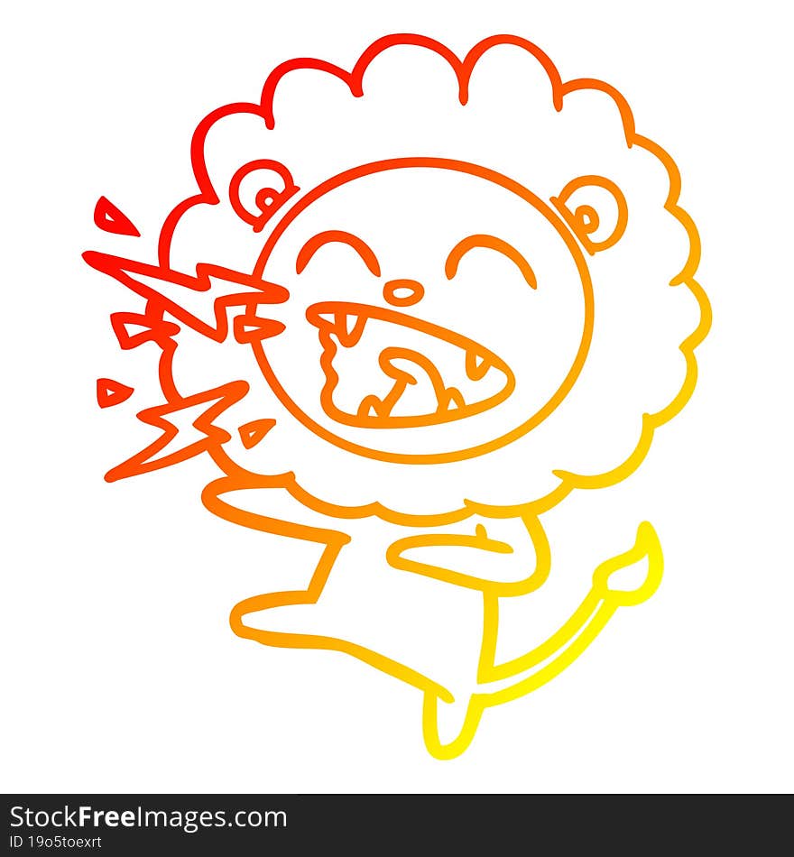 warm gradient line drawing cartoon roaring lion